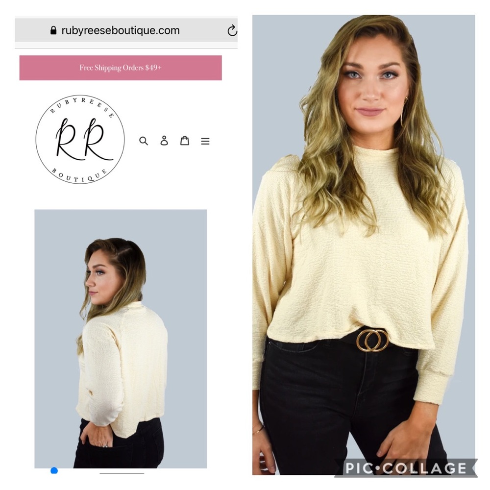 Semi Crop Mock Neck Textured Top